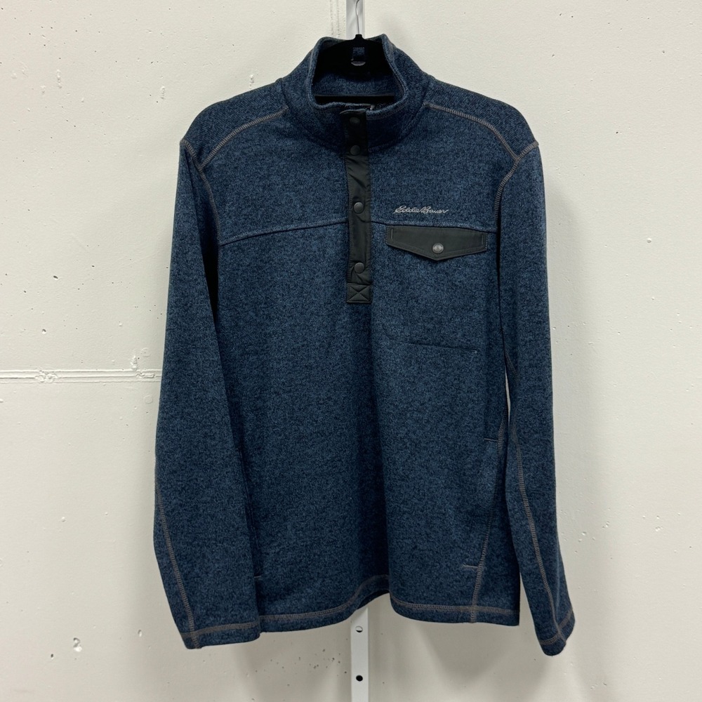 Eddie‎ Bauer Men's Radiator Fleece 1/4 Snap Pullover Blue Marl Medium Henley